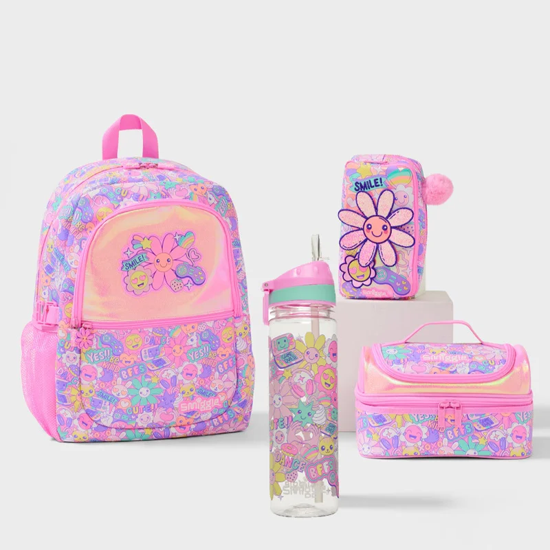 Australia Smiggle heiß verkaufter Original-Kinderrucksack, süßer Rucksack, Reisetasche, rosa Sonnenblume, große Schultasche, 40,6 cm