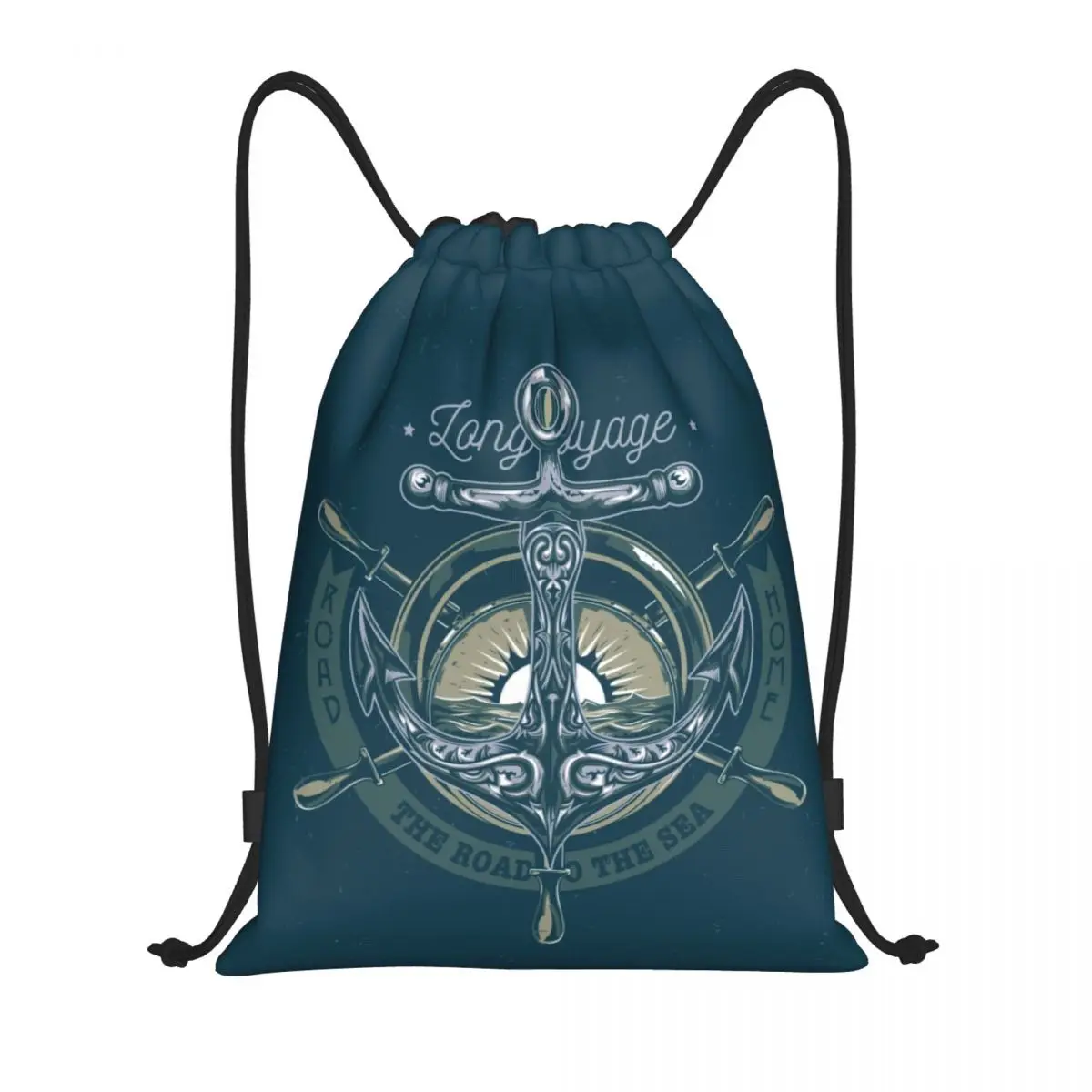 Custom Retro Vintage Nautical Anchor Drawstring Bags Men Women Foldable Gym Sports Sackpack Sailor Training Storage Backpacks