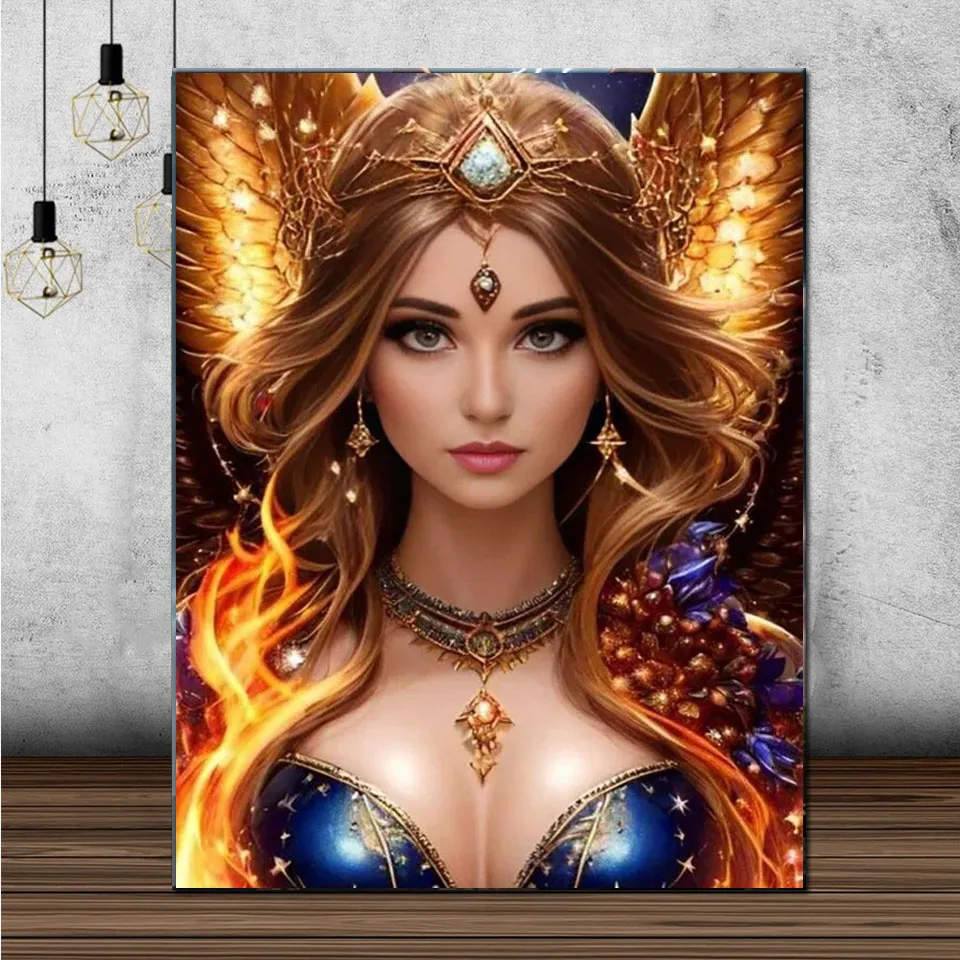 5D DIY Flame Elegant Angel Diamond Painting Beautiful Women Wings Cross StitchEmbroidery Full Rhinestone Mosaic Art Home Decor