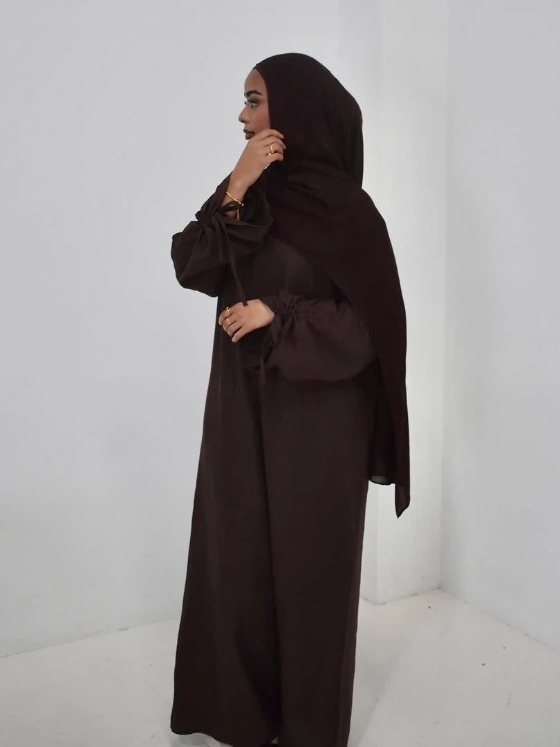 Eid Donna Abito modesto Abaya Manica a corda Caftano musulmano Abito Marocco Dubai Caftano Islam 2025 Abiti Largos Jalabiya Ramadan