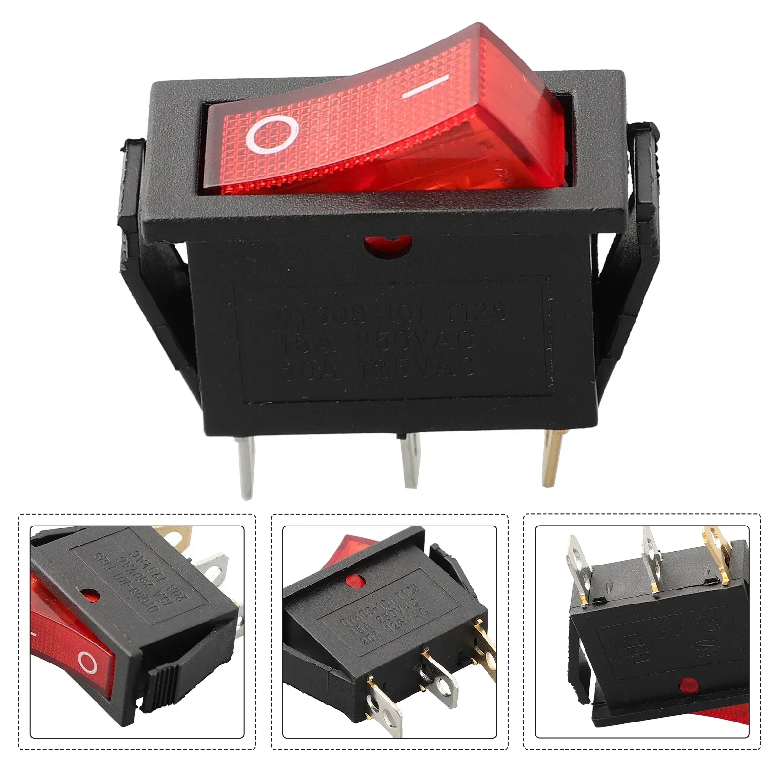 1pc Rocker Switch ON/OFF 3 Pin Red Green Blue Yellow KCD3 Rectangular Latching Neon Rocker Switch Power Tools Accessories