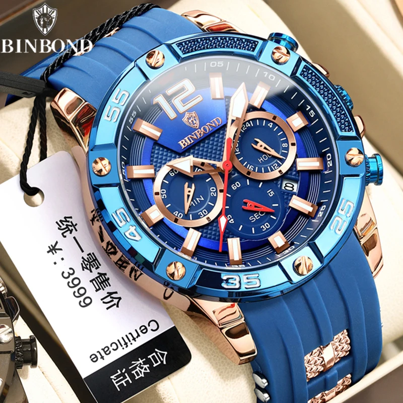 BINBOND Top Brand Men\'s Chronograph Analog Quartz Watch Auto Date Luminous Hands Waterproof Multifunction Wristswatch for Man