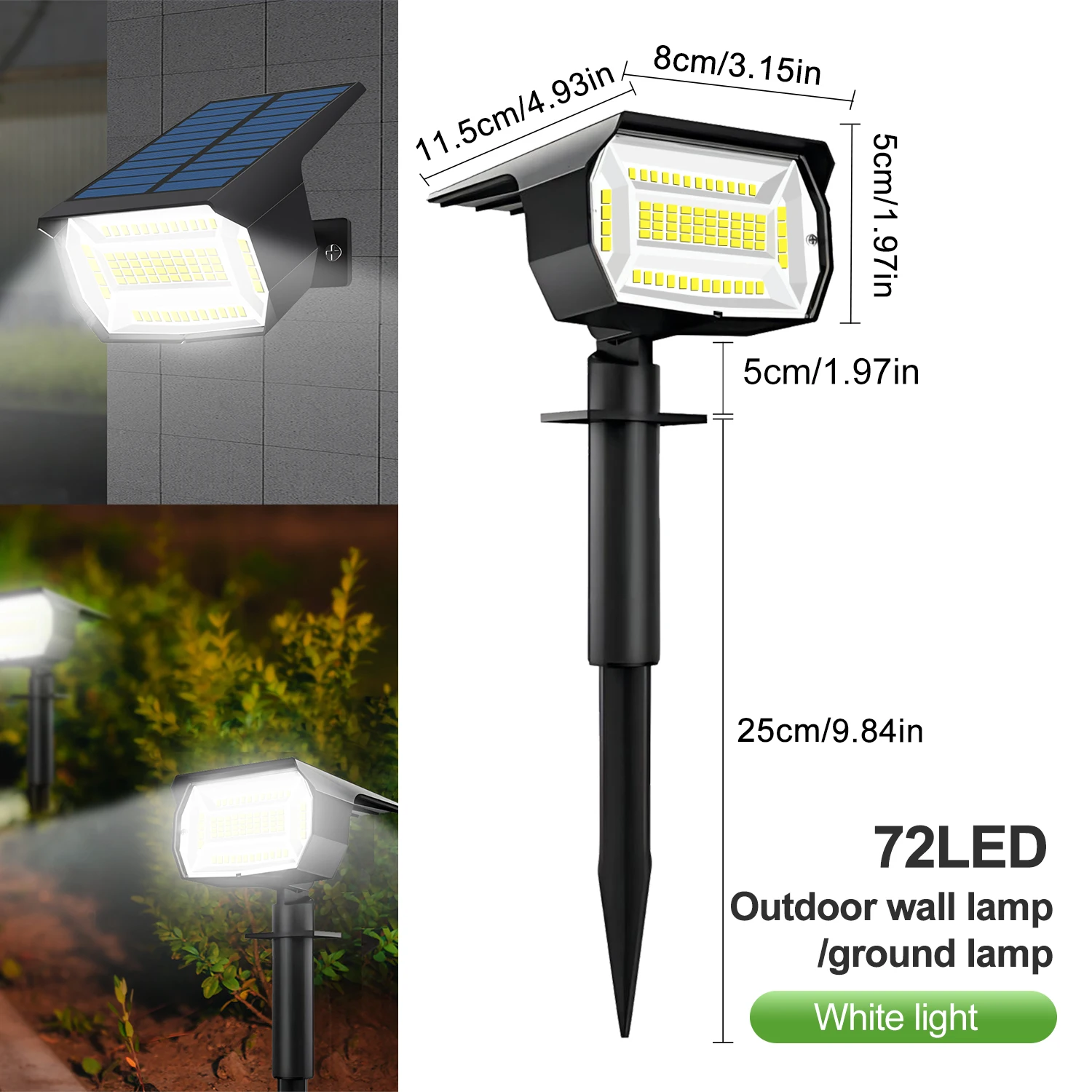 72/68 LED-zonne-landschapsverlichting buiten IP65 waterdicht zonne-licht met 3 modi zonne-tuinspot voor tuin gazon loopbrug