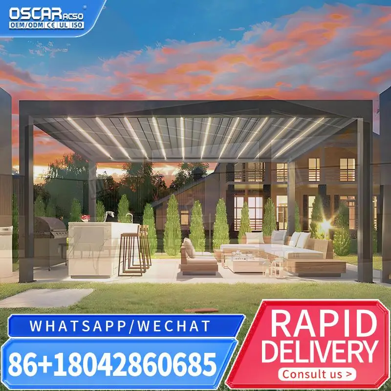 Motorized Louvre Pergola System for Aluminum Garden BBQ pergola