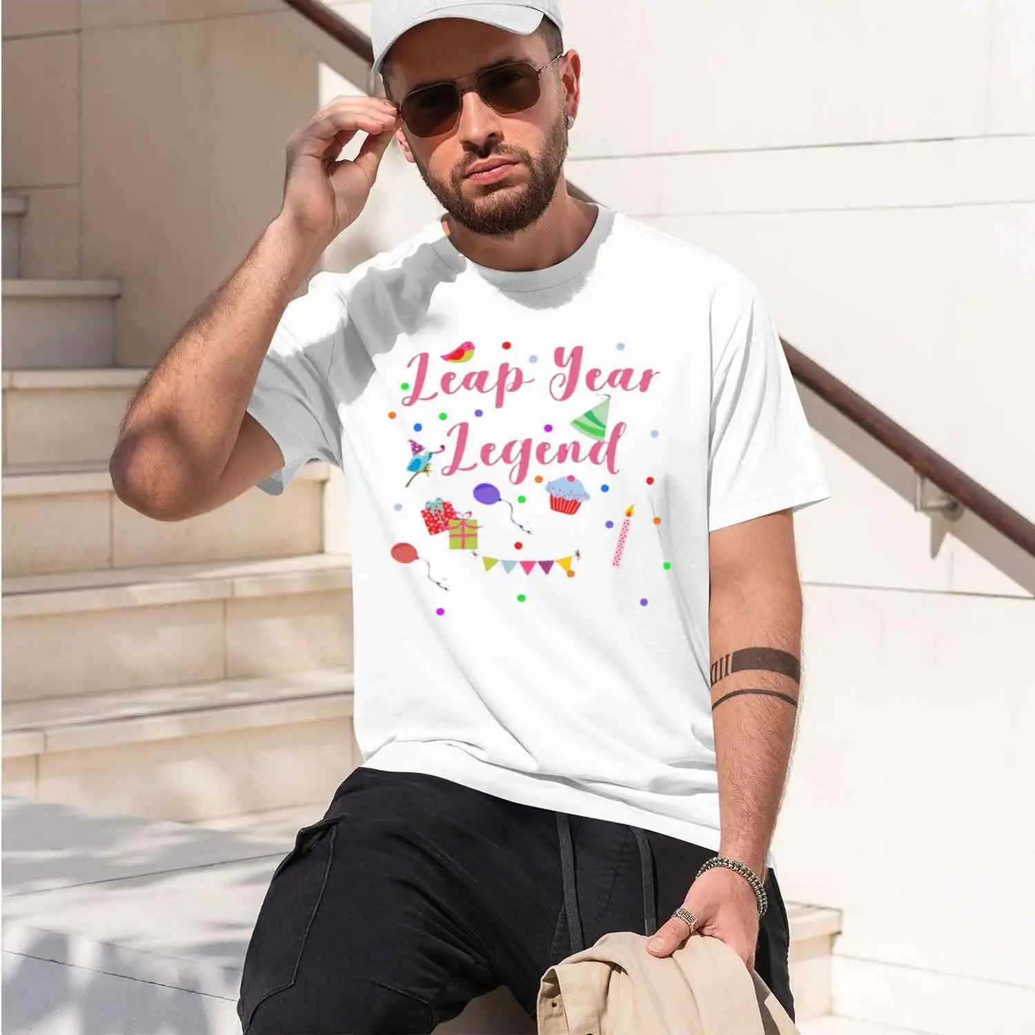 Le Year Legend February 29 Birtay Pink White Grh Tee Printed T-Shirt England Style Cl Short sve 2026 New Model Short-sleeve crew