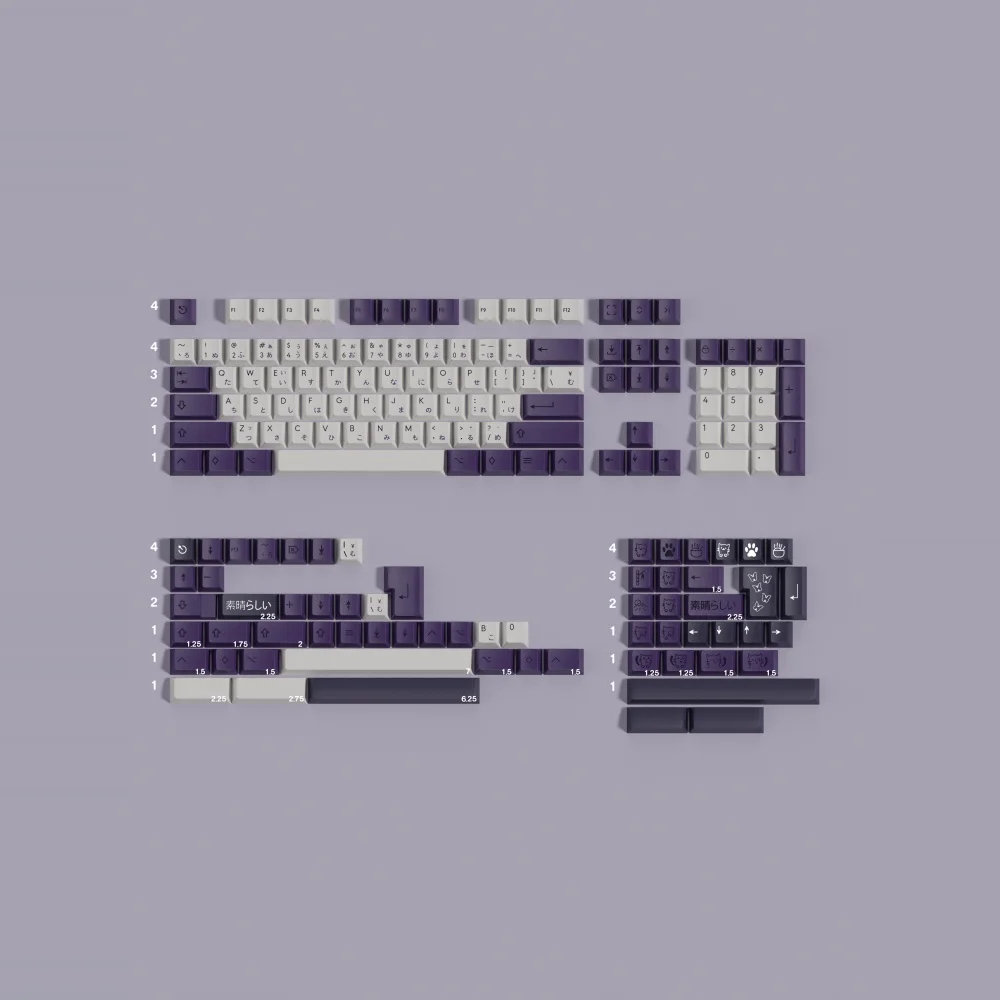 1 Set KBD SUBARASHI Keycaps PBT Dye Subbed Purple Key Caps Cherry Profile Keycap For Alice Wooting Double B Split Spacebar