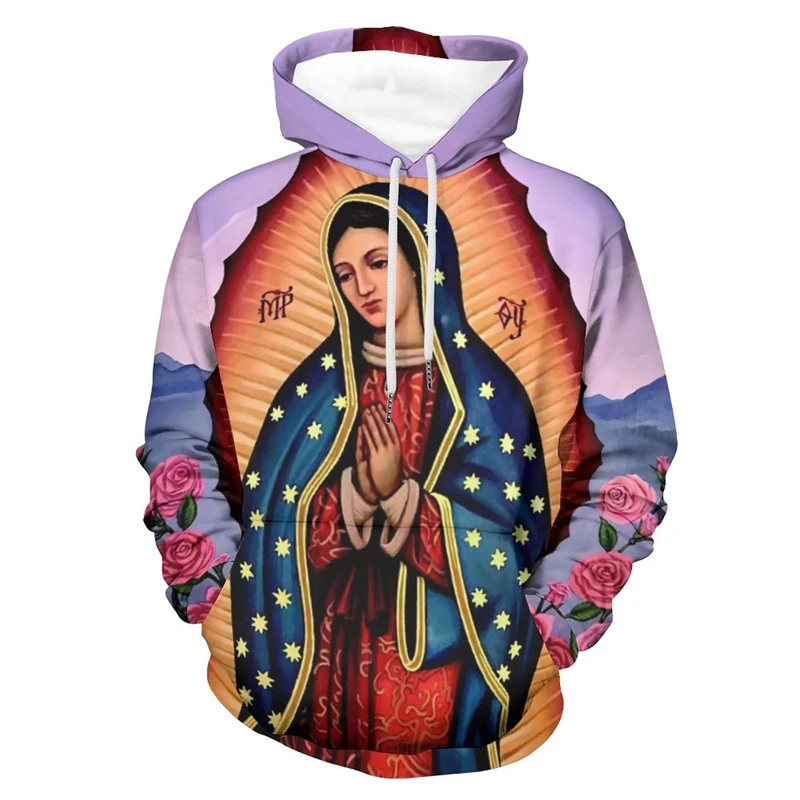 Fashion Unisex Casual Long Sleeve Faith Hoodie Virgin Mary Of Guadalupe Mexico 3D Printed Hoodiefor Men Women Sweatshirt Clothes