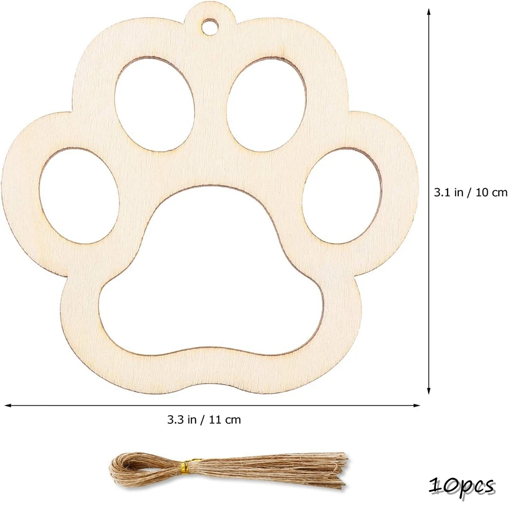 10pcs/set Dog Cat Footprint Wooden Hanging Ornament Bone Shape Door Pendants for Home Door Decorations DIY Painting Supplies