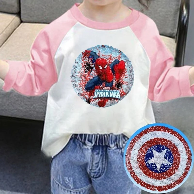 الأطفال القطن الخالص طويلة الأكمام تي شيرت الترتر يمكن تغيير لون الربيع والخريف جديد الكرتون الرجل العنكبوت قميص قاعدة علوية #1