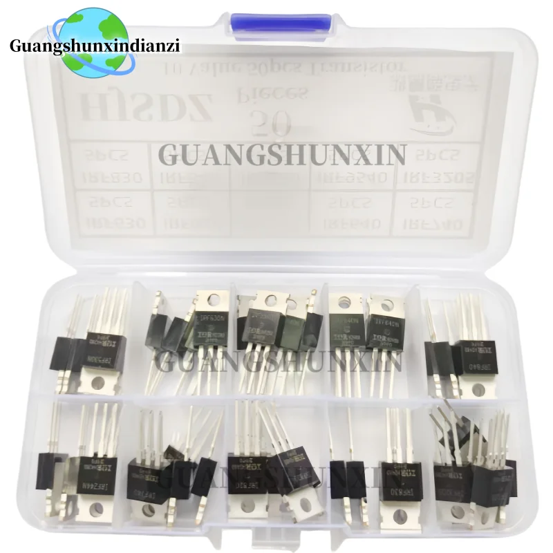 50pcs 10 Types Mosfet Transistors Assortment Kit IRF640 IRF740 IRF830 IRF840 IRF530 IRF630 IRF820 IRFZ44 IRF9540 IRF3205 Series