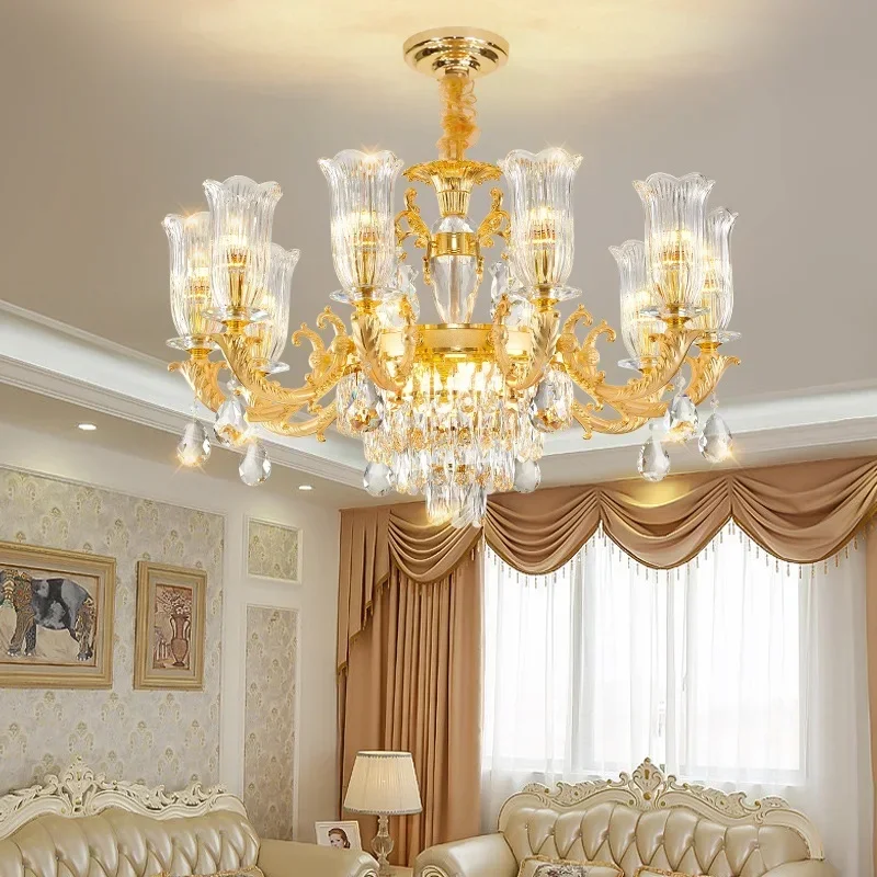 Luxury Crystal Pendent Lamp LED European Living Room Restaurant Bedroom Villa Hotel Duplex Staircase Chandelier