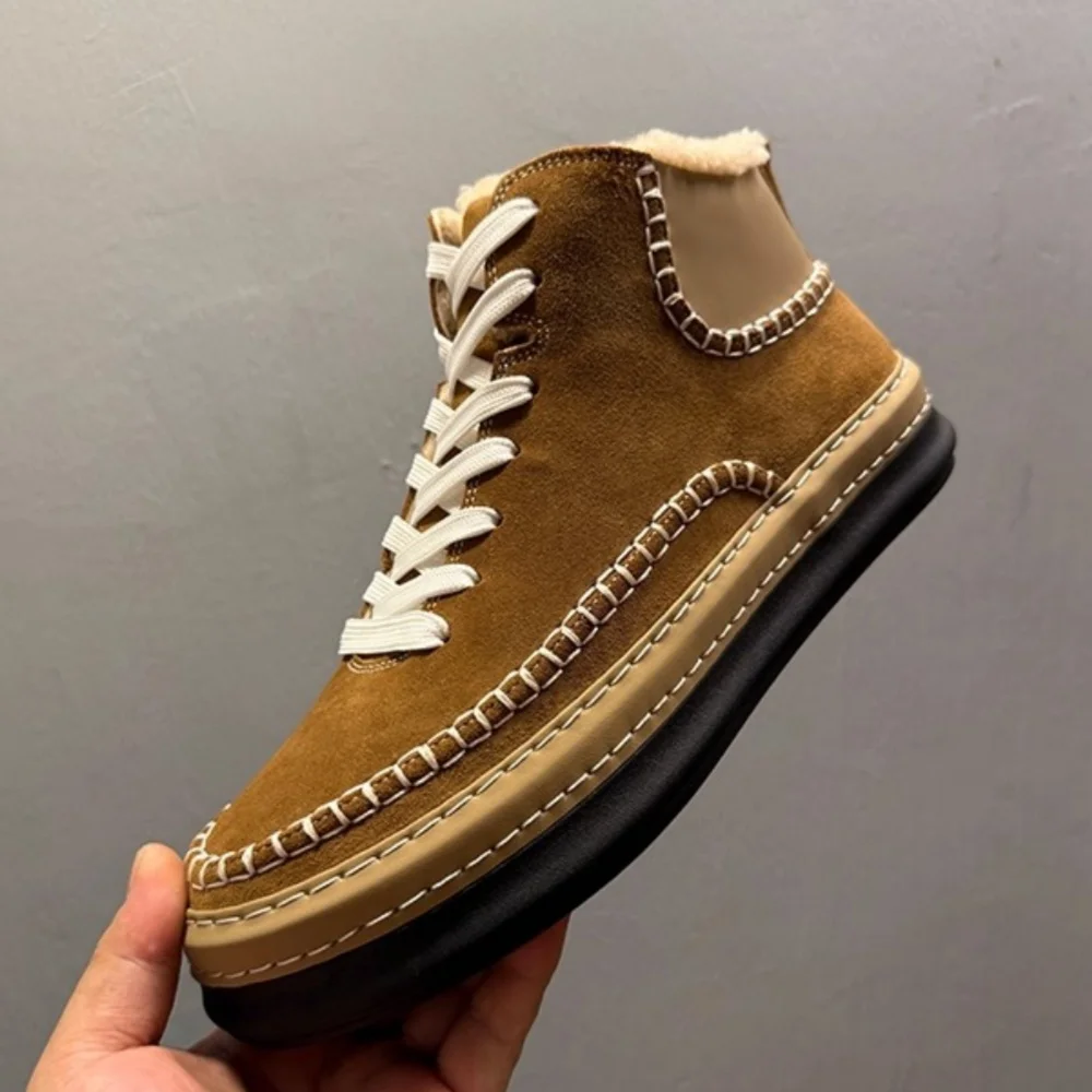 

QHCCID Men's Sheepskin Snow Boots Thick Bottom Ankle Style Anti-slip Comfortable Casual Outdoor Shoes Sporty Men's Footwear