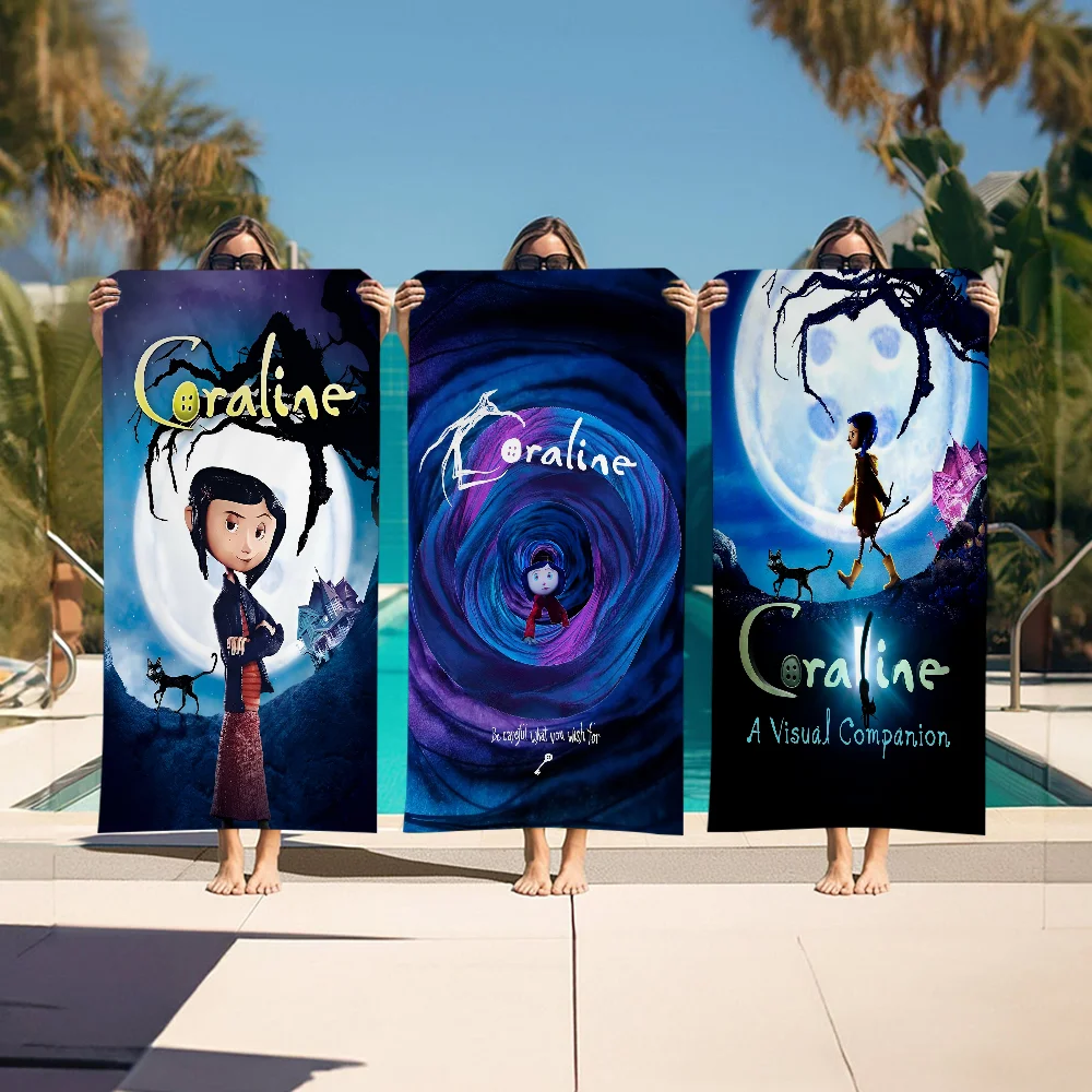 

Classic Anime Movie C-Coraline Beach Towel For Kids Personalized Bath Towel Pool Towel Vacation Gift Picnic Towel Party Gift