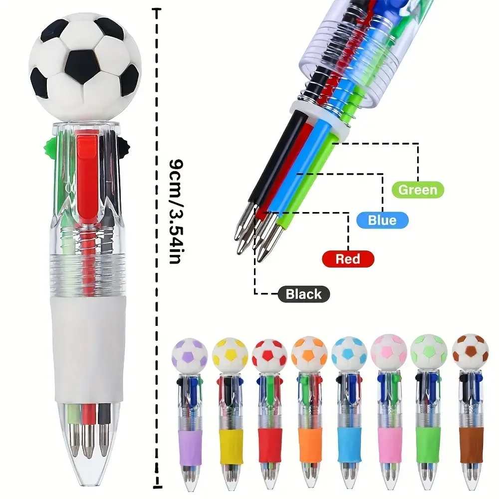 5/10/15 Pcs Ball-Themed Four-Color Ballpoint Pens Set Soccer Basketball Rugby Design Change Colors Easily Gift For Christmas