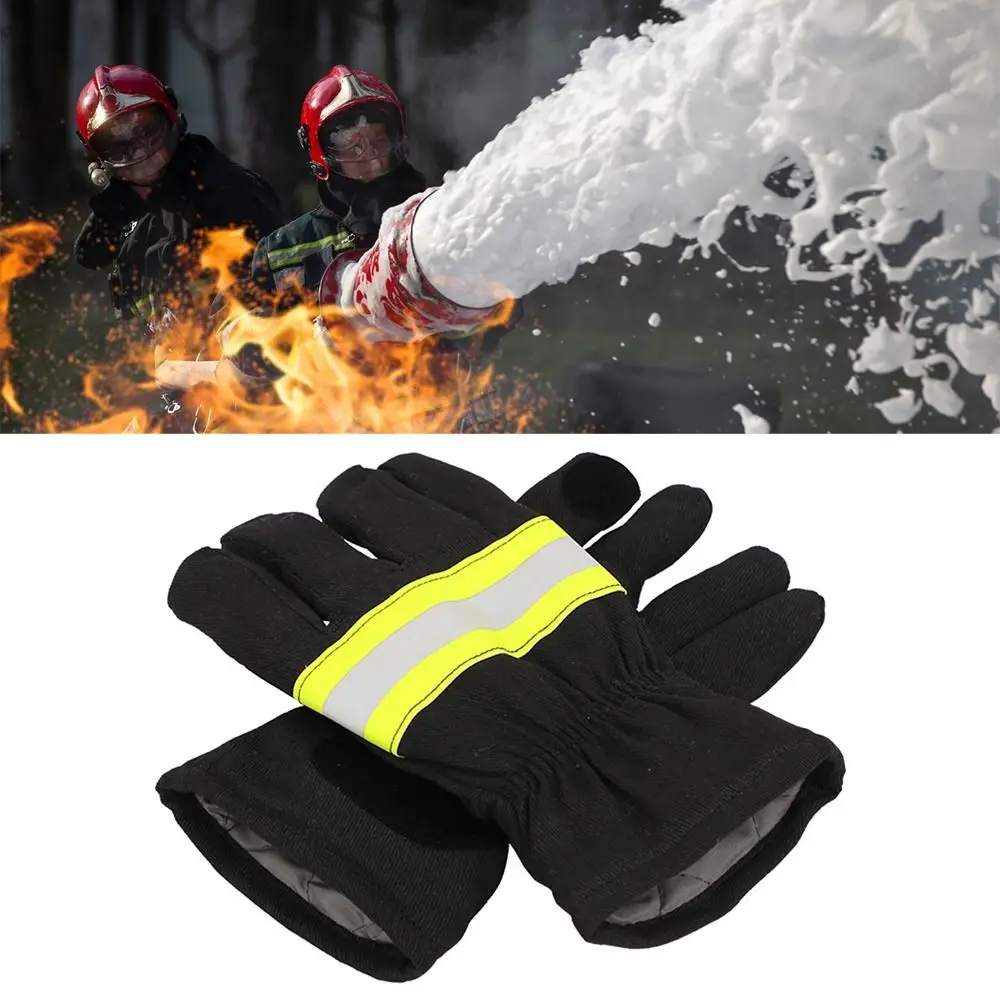 Black Fireman Gloves Firefighter Training Reflective Strap Fire Resistant Gloves Wear-Resistance Thicken Fire Proof Gloves