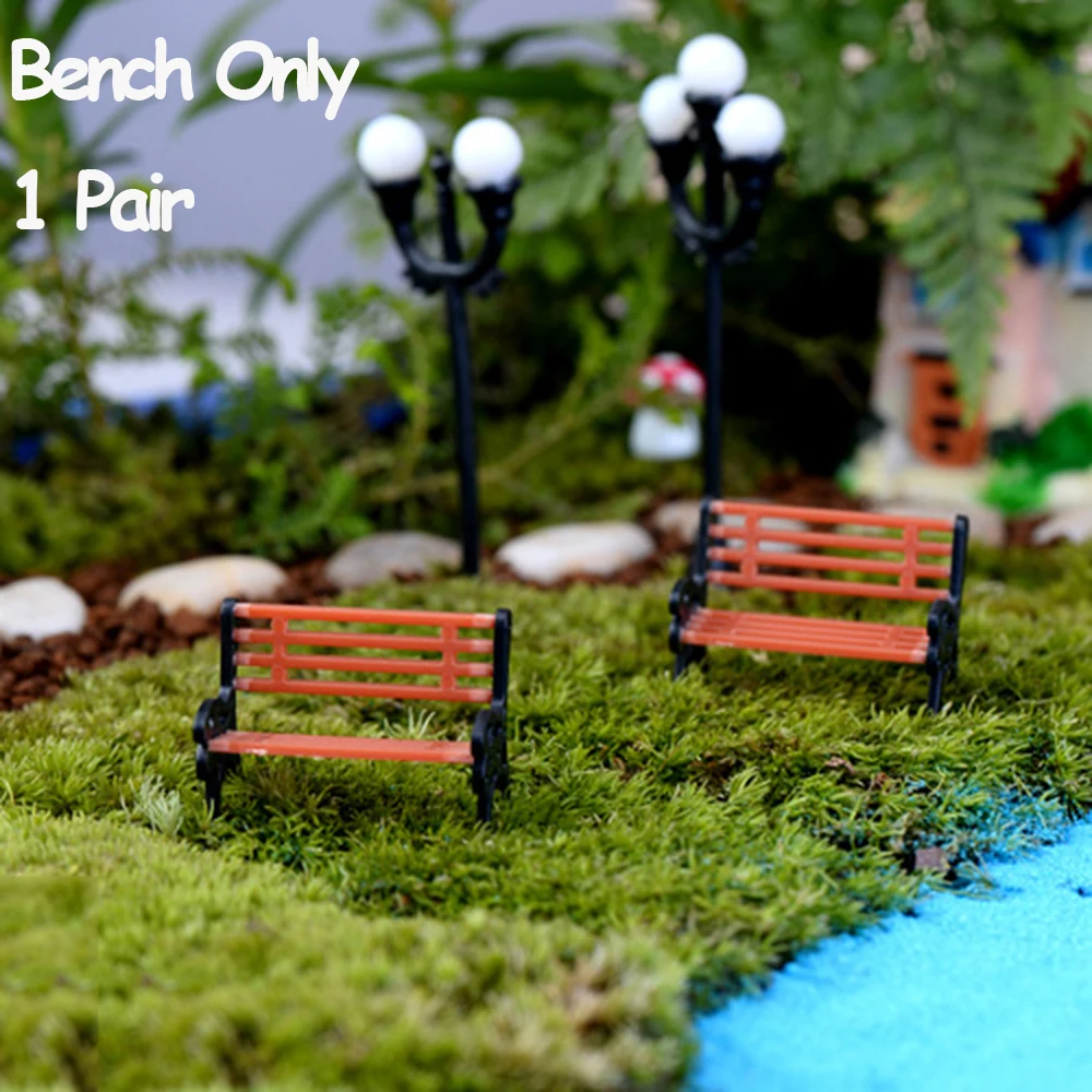 1 Pair Resin Miniature Bench Micro Landscapes Park Chair Figurines DIY Doll House Stools Succulents Bonsai Fairy Garden Decor