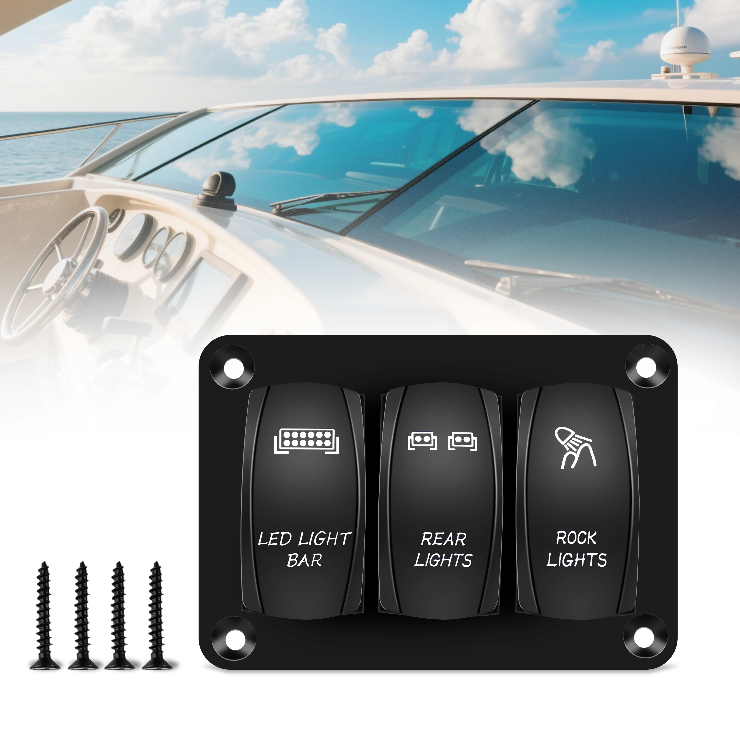 3 عصابة الألومنيوم لوحة مفتاح متأرجح 5 دبوس تشغيل/إيقاف قبل السلكية تبديل لوحة التبديل مع حامل مفتاح متأرجح 12/24 فولت ل مركبة بحرية