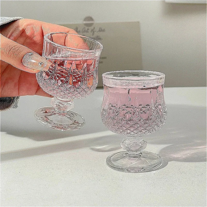

TOPLIVING 50ml Exquisite Cocktail Glass Vintage Carved Small Wine Glass Party Transparent Sweet Wine Glass Spirits Cup High End