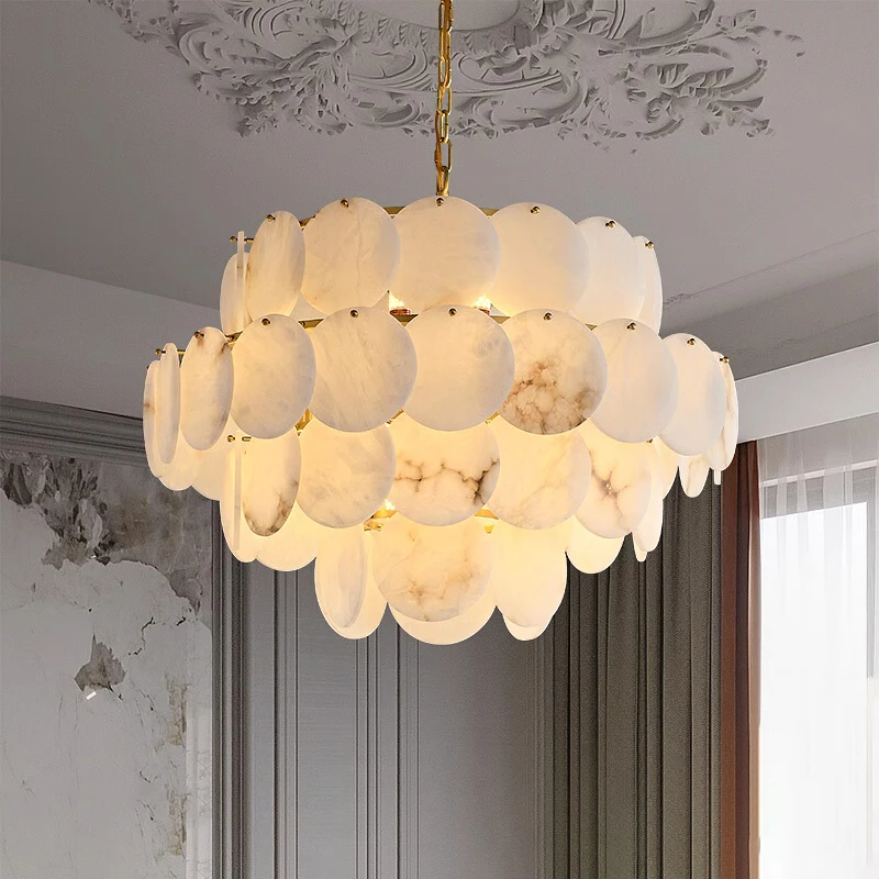 Modern Trendy Marble Series Gold Led Dining Room Chandelier Lighting Gloss Hanging Fixture Lamps For Living Room