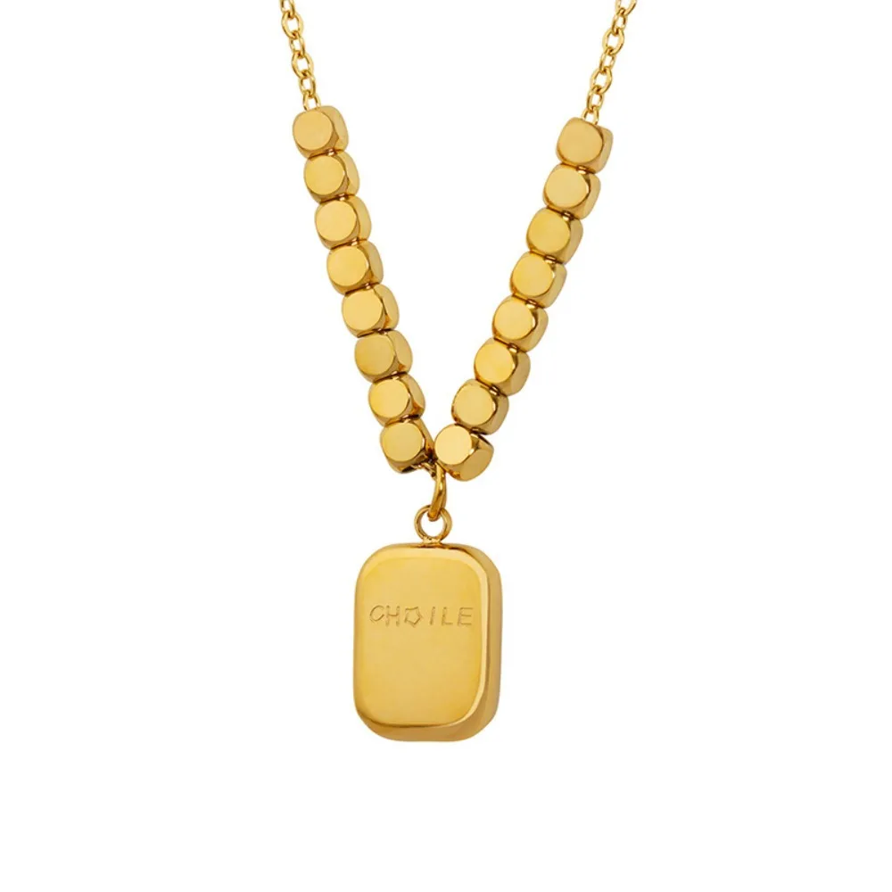 

Women's Necklace English Pendant Square Plate Titanium Steel Lock Chain Fashionable and Versatile Jewelry Accessories
