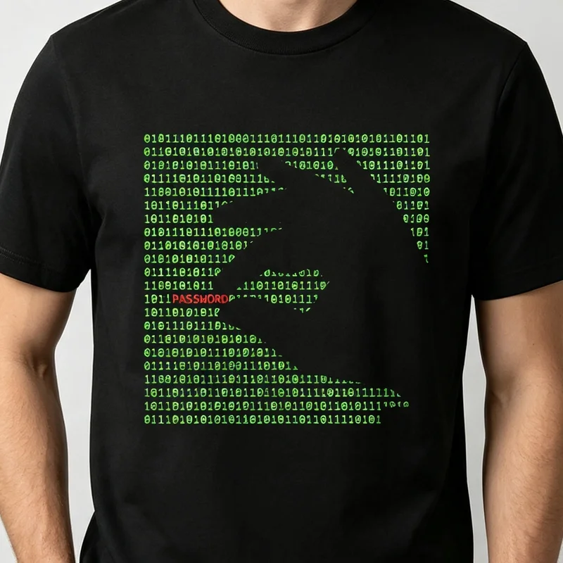 Binary Code Password Hacker Graphic T Shirt Men Matrix Coding Programmer Geek Tee Security Nerd Streetwear Casual Cotton Short