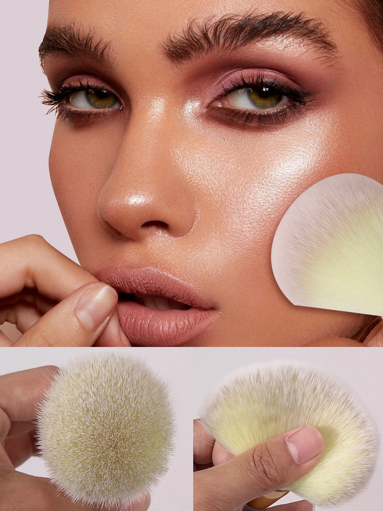 1 peça de escova de blush com cabo de madeira perolada bege, escova de contorno de cabelo macio de alta qualidade, multifuncional facial de alto brilho