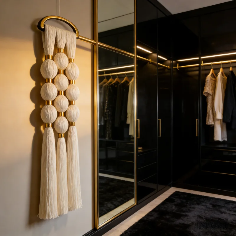 Modern Macrame Wall Hanging Handmade Ball Tassel Fiber Wall Art for Interior Decoration