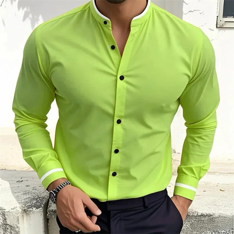 15 colors men's long-sleeved shirt 3D printing four-sided stretch stand collar shirt Hawaiian casual shirt large size S-6XL tops