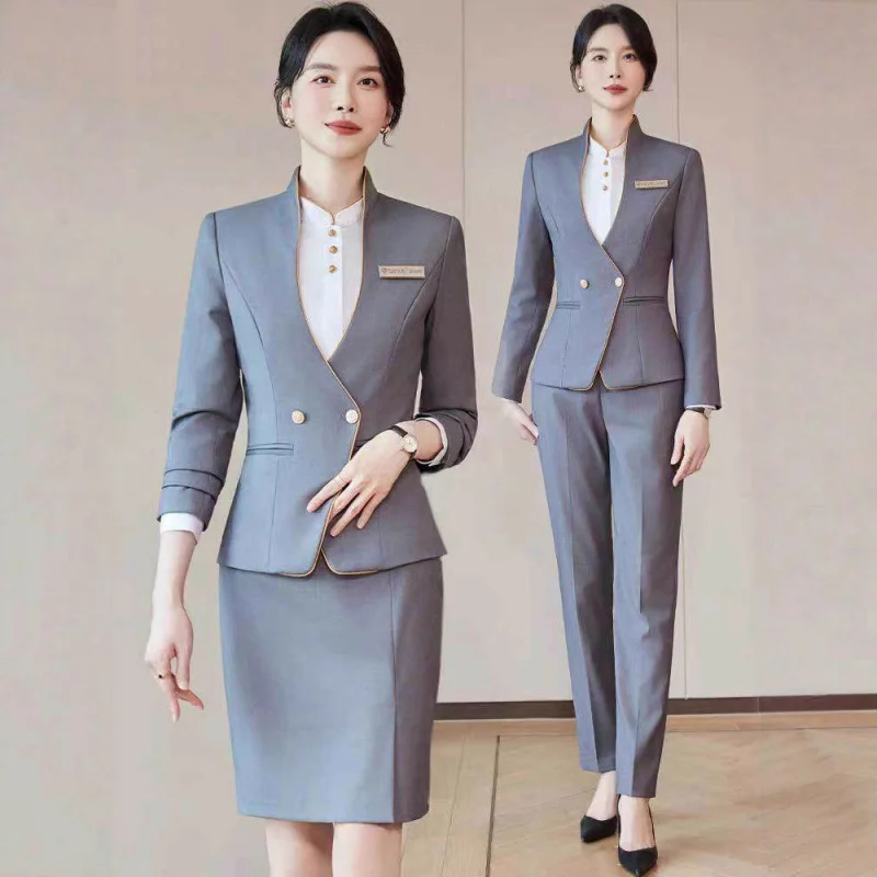 Autumn Business Professional Beautician Suit for Women Formal Occasion Workwear Flight Attendant Sales Office Uniform Front Desk
