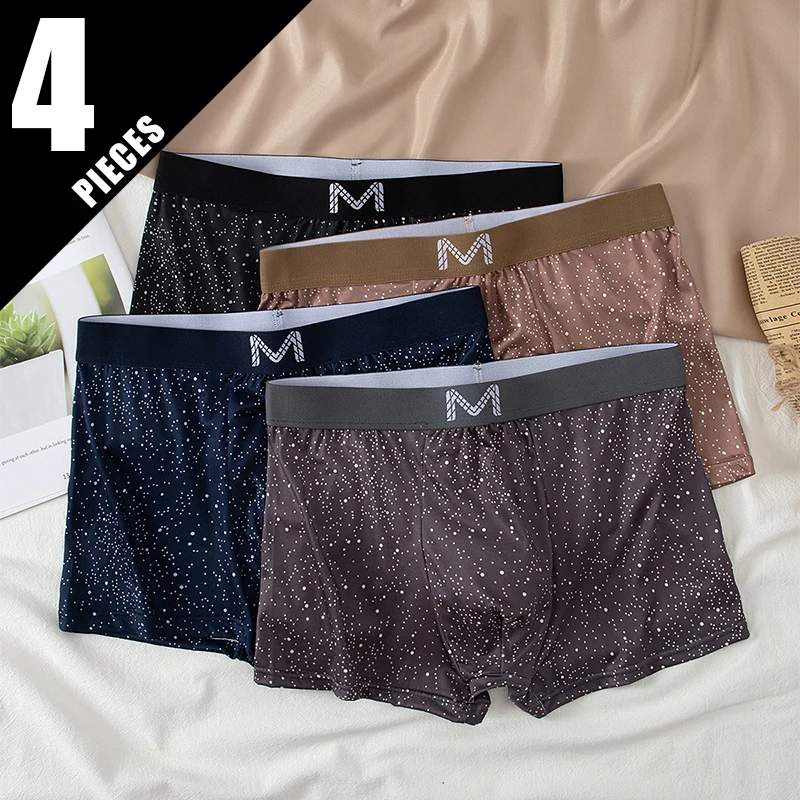 

4-piece Men's Underwear With Starry Sky Print Youth Quick Drying Comfortable And Casual Plus Size Flat Corner Pants Trendy