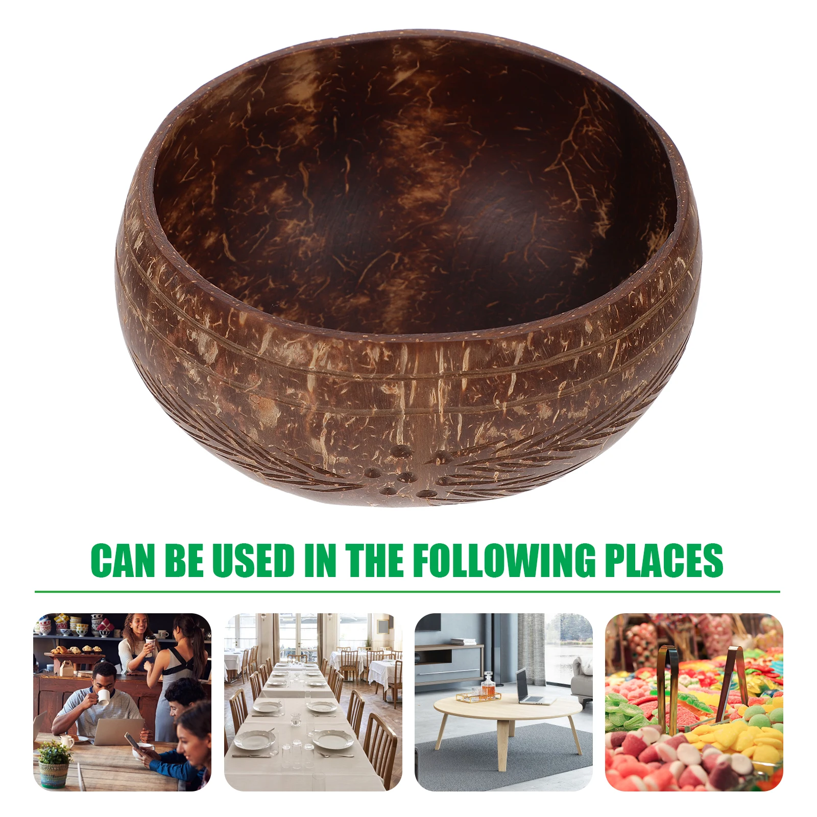 

2pcs Coconut Shell Bowls Large Capacity Salad Fruit Vegetable Food Serving Bowl Kitchen Home Wooden Style