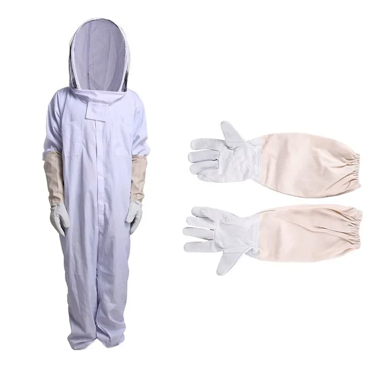 Hot Sale Thickened White Space Suit Conjoined Bee Apparel White Space Suit and Sheepskin Glove Suit Beekeeping Tools