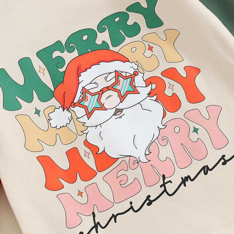 Patchwork manga comprida Xmas Letter Print Romper para recém-nascidos meninos e meninas, macacão de Natal, macacão de Papai Noel, 0-18M, 2023-10-06 anos