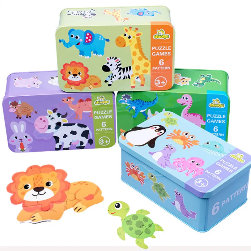Rompecabezas para bebés, juguetes educativos Montessori, juegos de rompecabezas 3D de madera, caja de hierro, rompecabezas para niños, rompecabezas de madera para niños de 2 a 3 a 4 años