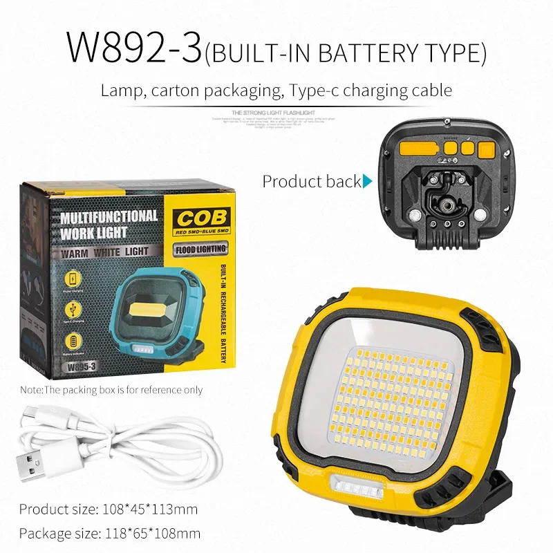 Portátil recarregável Magnetic Work Lamp, LED Spotlight, lanterna, luz forte, lanterna, ao ar livre, Camping, pesca, emergência, W892