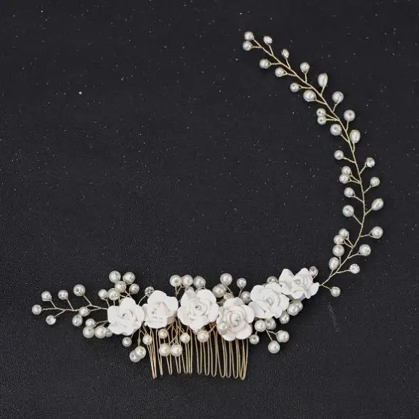 Cor do ouro Flor Cristal Pérola Tiaras, Pentes de Cabelo para o Casamento Noiva, Alfinetes de Cabelo das Mulheres, Nupcial Headpiece, Cabelo Jóias Acessórios