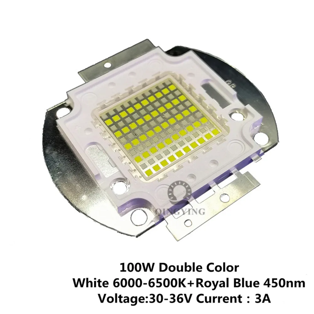 50W 100W Double Color led white 6000k +Royal Blue 450nm 28-36V High Power LED Light lamp