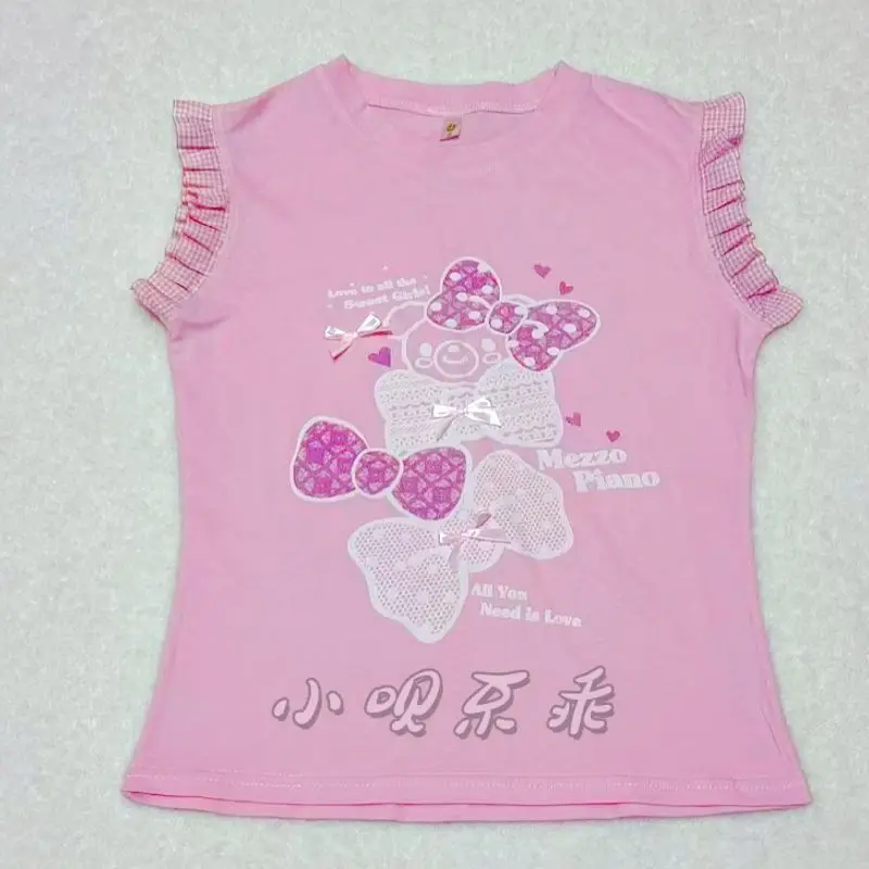 

Японская хлопковая футболка с короткими рукавами и бантом из мультфильма Mp, новая летняя милая одежда для девочек, топ Y2k