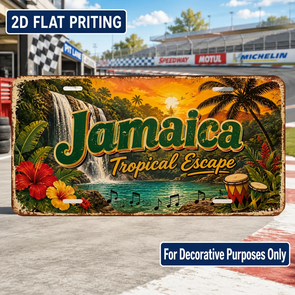 2D Flat, [2D Flat] 2D Flat Plane, 1pc, for Decorative Use Only, Vintage Metal License Plate Wall Sign, Jamaica Theme - Durabl
