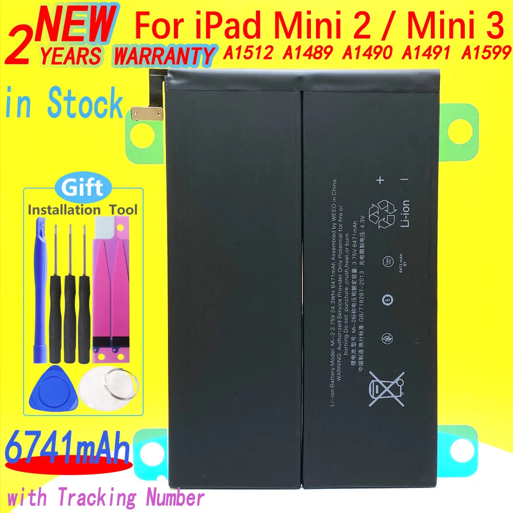 

100% New 6471mAh For iPad Mini 2 Tablet Battery For IPad Mini 3 A1491 A1599 A1512 A1489 A1490 With Tracking Number + Tools