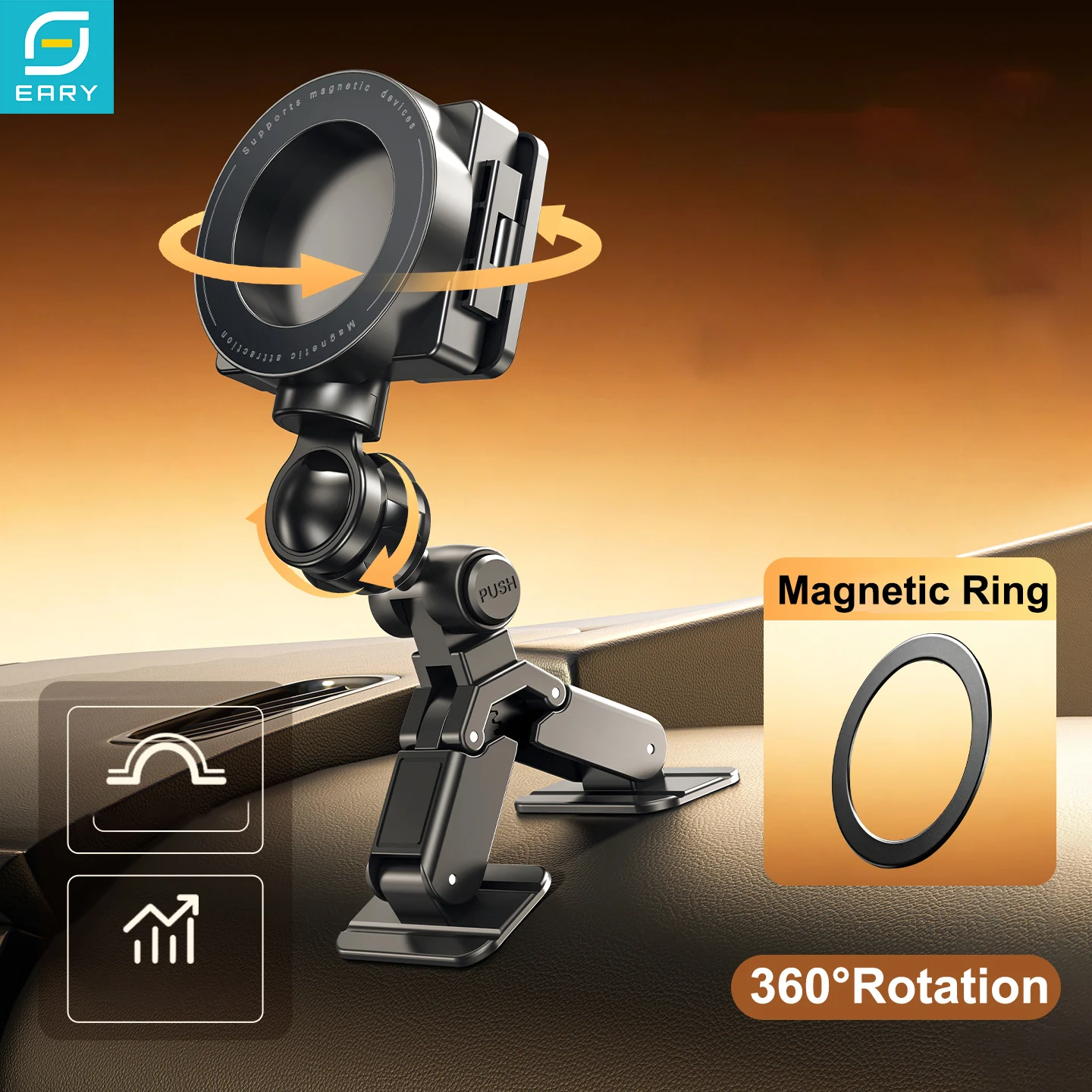 Eary Magnetic Car Phone Holder Mount Dashboard with Arch Bridge Base 360° Stand for iPhone 18 17 Samsung Z Fold 8 Ultra 7 6 5 4