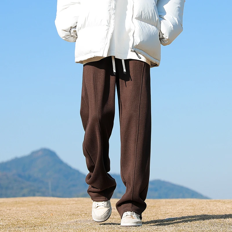 

Мужские утепленные повседневные брюки с подкладкой из флиса, американские ретро-брюки свободного кроя с широкими штанинами, прямые длинные брюки, осенняя модная тенденция