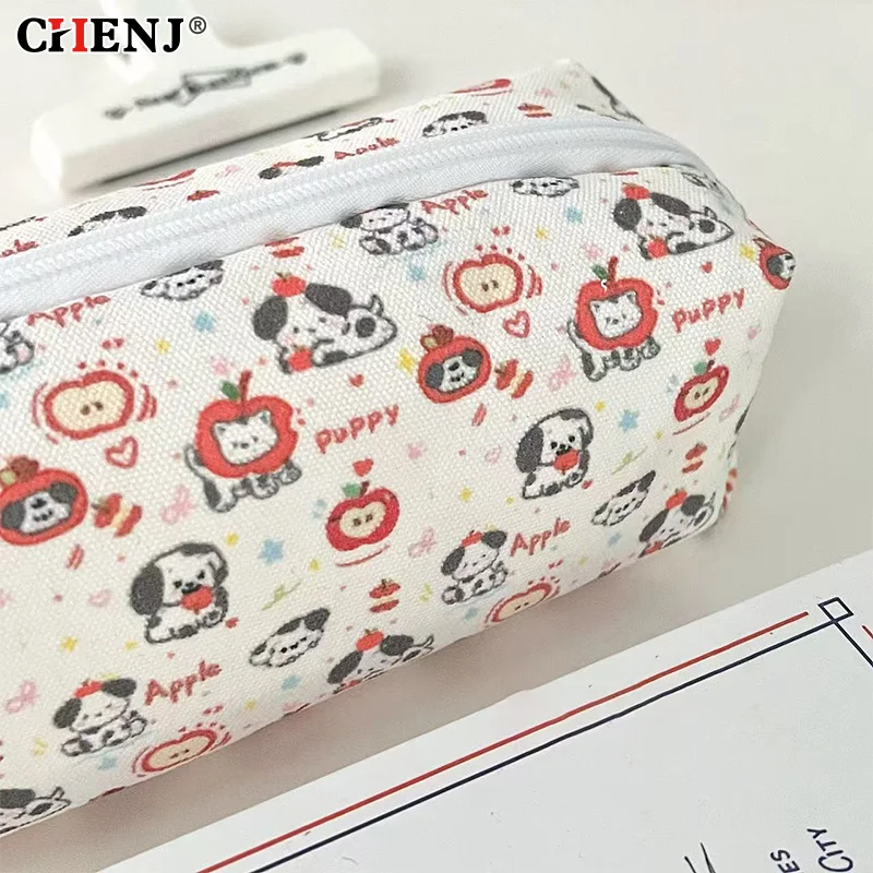 Federmäppchen mit Cartoon-Motiv, roter Apfel-Welpe, bedruckt, große Kapazität, multifunktional, tragbar, Aufbewahrungstasche, Schreibwaren, Make-up-Tasche, Geschenke