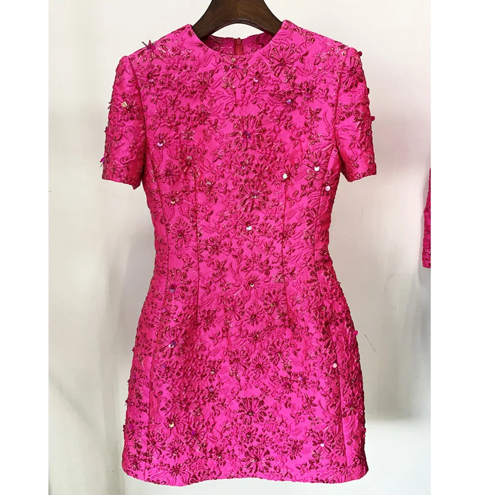 

HIGH STREET Newest 2024 Designer Fashion Stylish Dress Women's Beaded Floral Jacquard Trimmed Dress