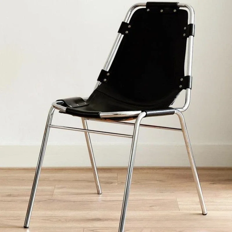 Medieval Italian first-layer leather dining chair, industrial style design backrest photography base bed and breakfast chair