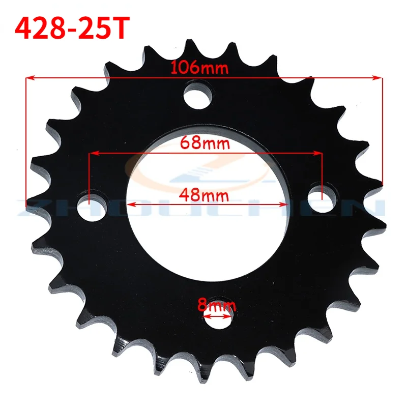 

428 25T 48MM Motorcycle Chain Sprocket Rear Rear Sprocket Gear Suitable for 428 Chain 110cc 125cc 140cc Mud Pit Bicycle Kart