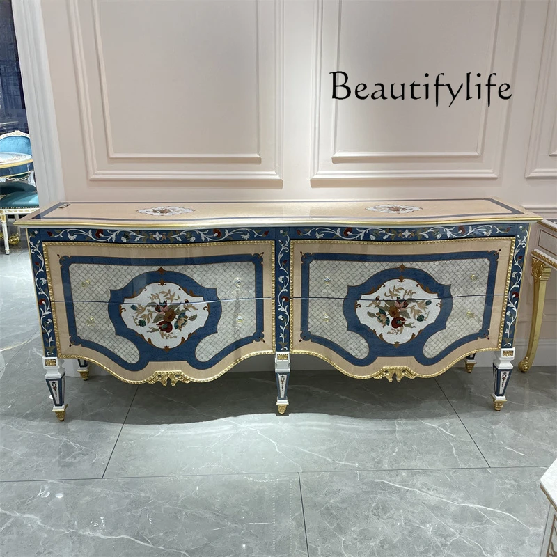 

French Classical Foyer Cabinet Villa Solid Wood Entrance Cabinet Shell Inlaid Side Cabinet Palace Luxury Storage