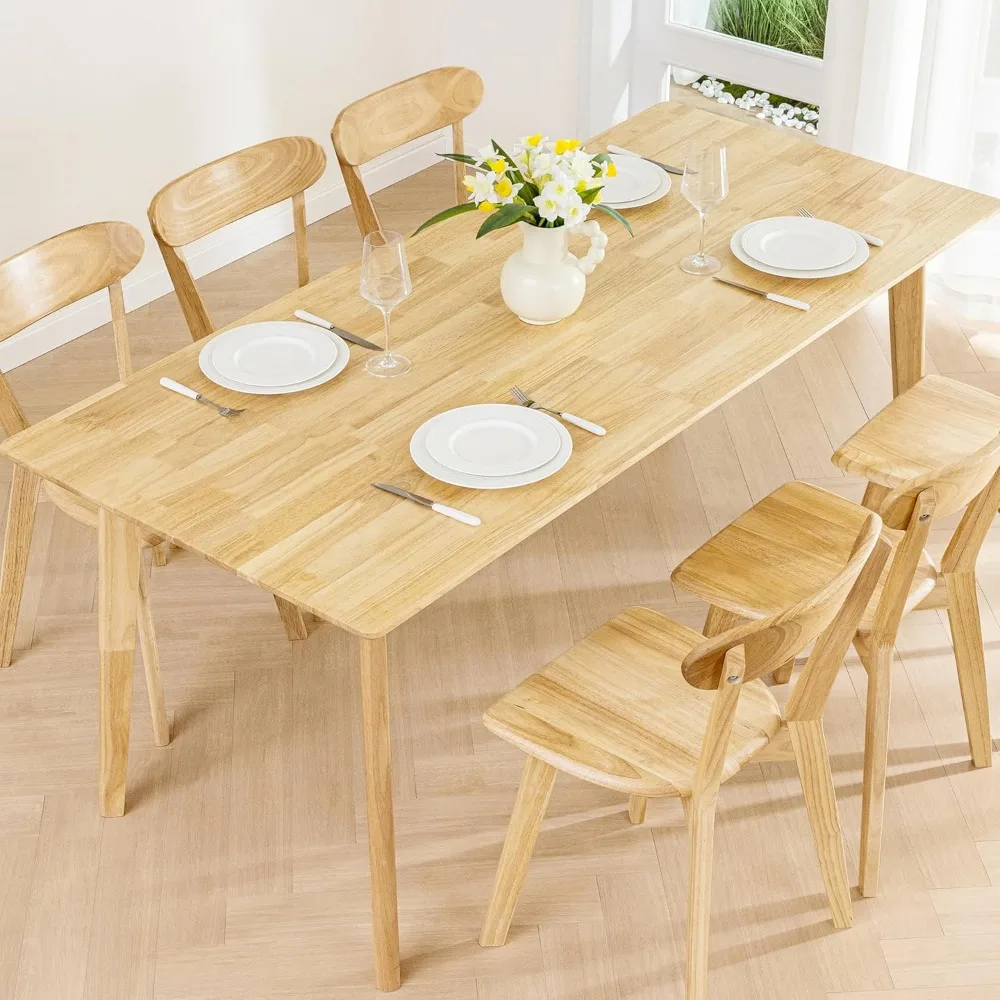 70.8 Inch Large Solid Wood Dinner Table for 6-8 People, Mid Century Oak Kitchen Table with Natural Wood Grain