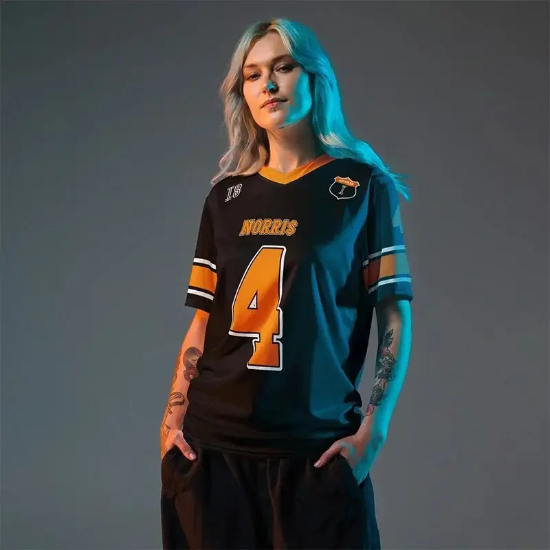Men Women New Lando Norris Mclaren F1 Football Jersey Formula One Shirt V-Neck Breathable Quick Drying Short Sleeved T-Shirt image 2