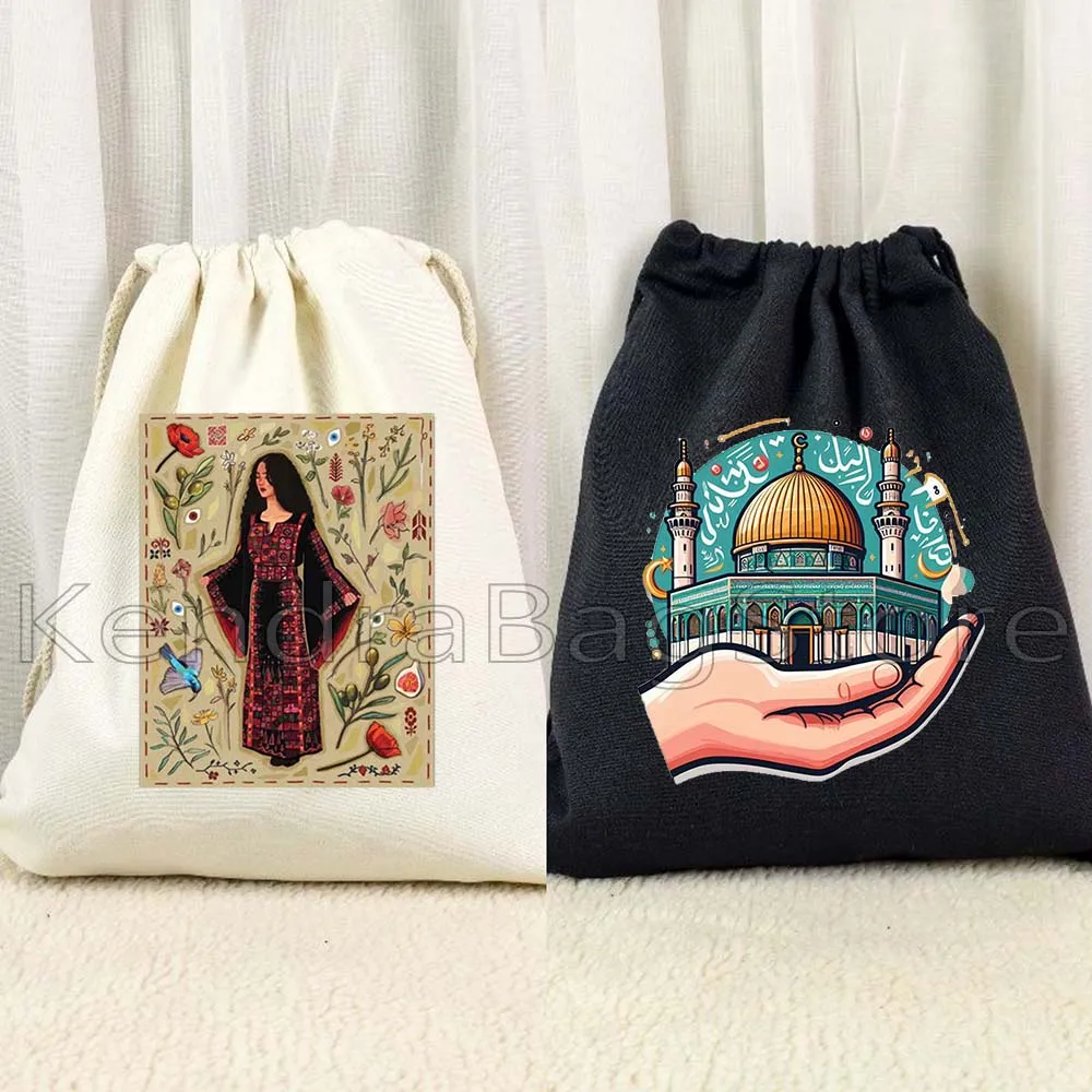 

Al Aqsa Mosque Tatreez Embroidery Pattern Love Arabic Gifts Canvas Drawstring Bags Soccer Backpack Gym Sackpack Gifts String Bag